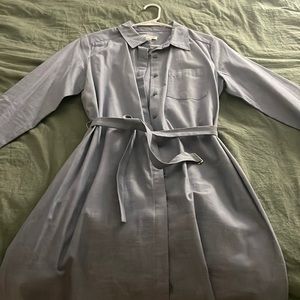 Calvin Klein belted blue button down dress with belt